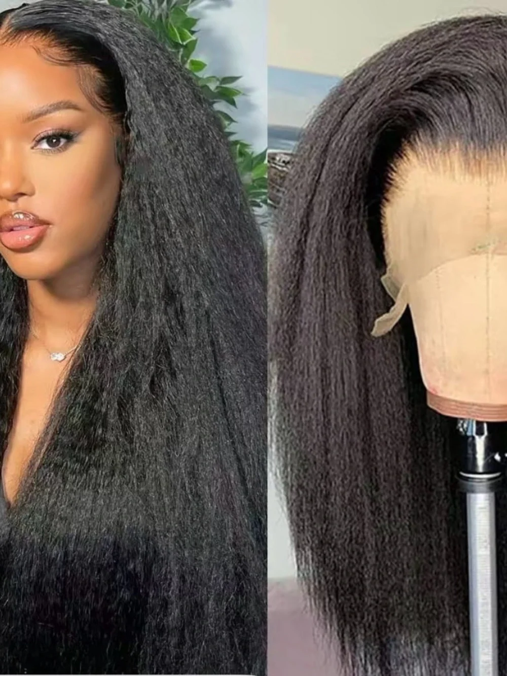 Natural Black Kinky Straight Lace Front Wig - Human Hair